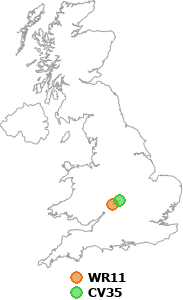 map showing distance between WR11 and CV35