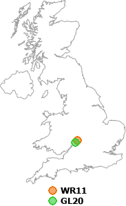 map showing distance between WR11 and GL20