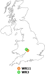 map showing distance between WR11 and WR3