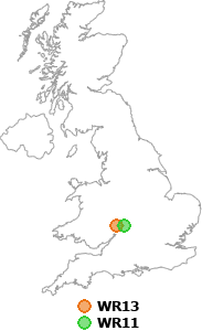 map showing distance between WR13 and WR11