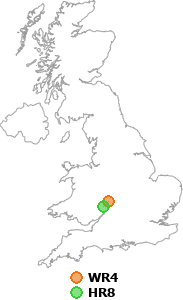 map showing distance between WR4 and HR8