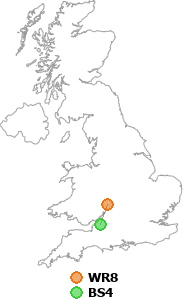 map showing distance between WR8 and BS4