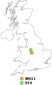 map showing distance between WS11 and ST4
