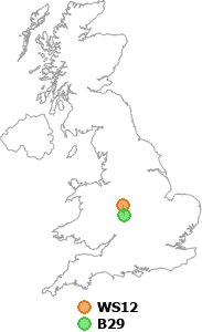 map showing distance between WS12 and B29