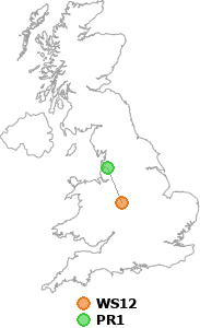 map showing distance between WS12 and PR1