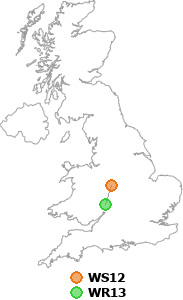 map showing distance between WS12 and WR13