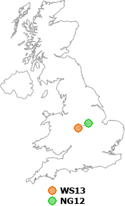 map showing distance between WS13 and NG12