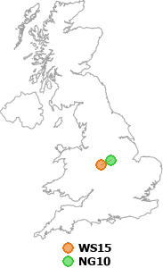 map showing distance between WS15 and NG10