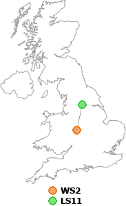 map showing distance between WS2 and LS11