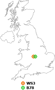 map showing distance between WS3 and B78