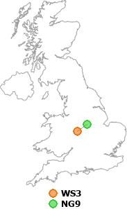 map showing distance between WS3 and NG9