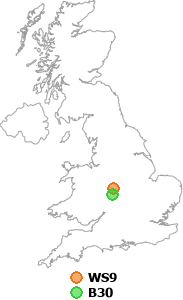 map showing distance between WS9 and B30