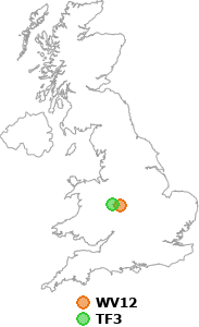 map showing distance between WV12 and TF3