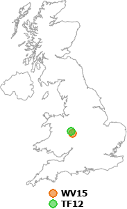 map showing distance between WV15 and TF12