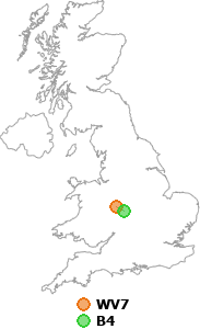 map showing distance between WV7 and B4