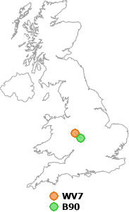 map showing distance between WV7 and B90