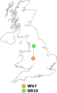 map showing distance between WV7 and BB18