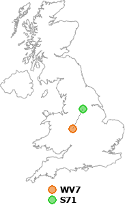 map showing distance between WV7 and S71