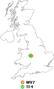 map showing distance between WV7 and TF4
