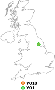 map showing distance between YO10 and YO1