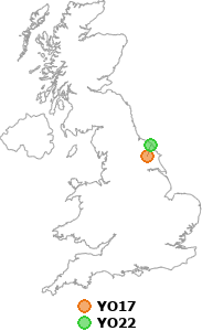 map showing distance between YO17 and YO22