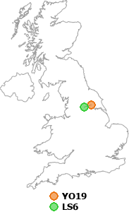 map showing distance between YO19 and LS6