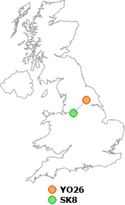 map showing distance between YO26 and SK8