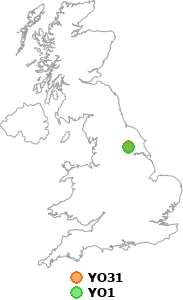 map showing distance between YO31 and YO1