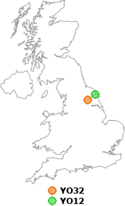 map showing distance between YO32 and YO12