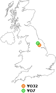 map showing distance between YO32 and YO7