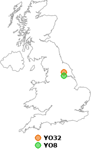 map showing distance between YO32 and YO8