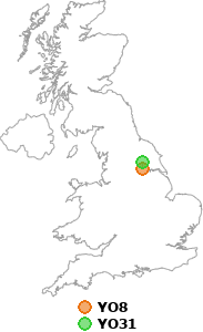 map showing distance between YO8 and YO31