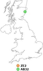 map showing distance between ZE2 and AB32