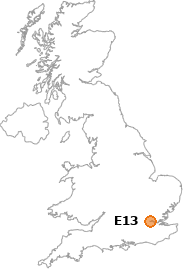 map showing location of E13