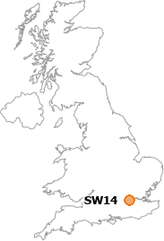 map showing location of SW14