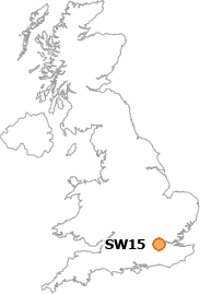 map showing location of SW15